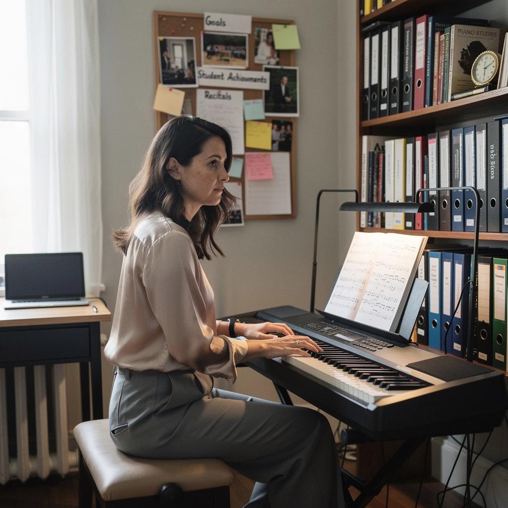 Notenblätter liegen auf einem Klavier, bereit zum Üben klassischer Stücke.